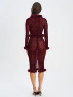 Hali Burgundy Animal Print Burnout Velvet Fur Trim Top