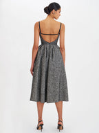 Katalina Black White Tweed Backless Midi Dress