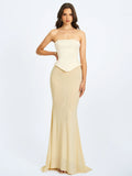 Adelina Butter Yellow Peplum Mermaid Gown with Lace up Back
