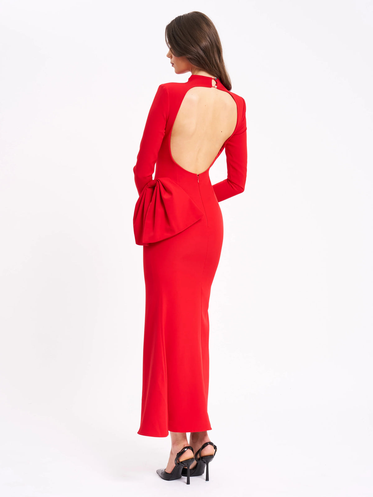 Radha Red Backless Longsleeve Maxi Dress with Bow Archive Sale