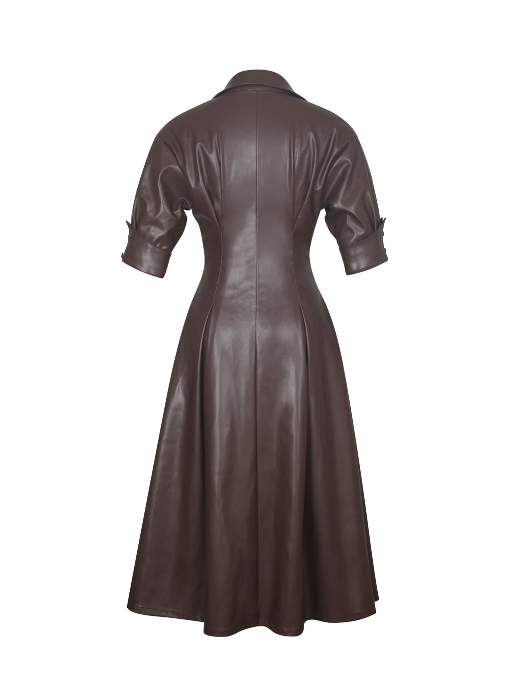 Vilda Espresso Brown Faux Leather Pleated Midi Dress