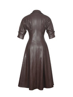 Vilda Espresso Brown Faux Leather Pleated Midi Dress