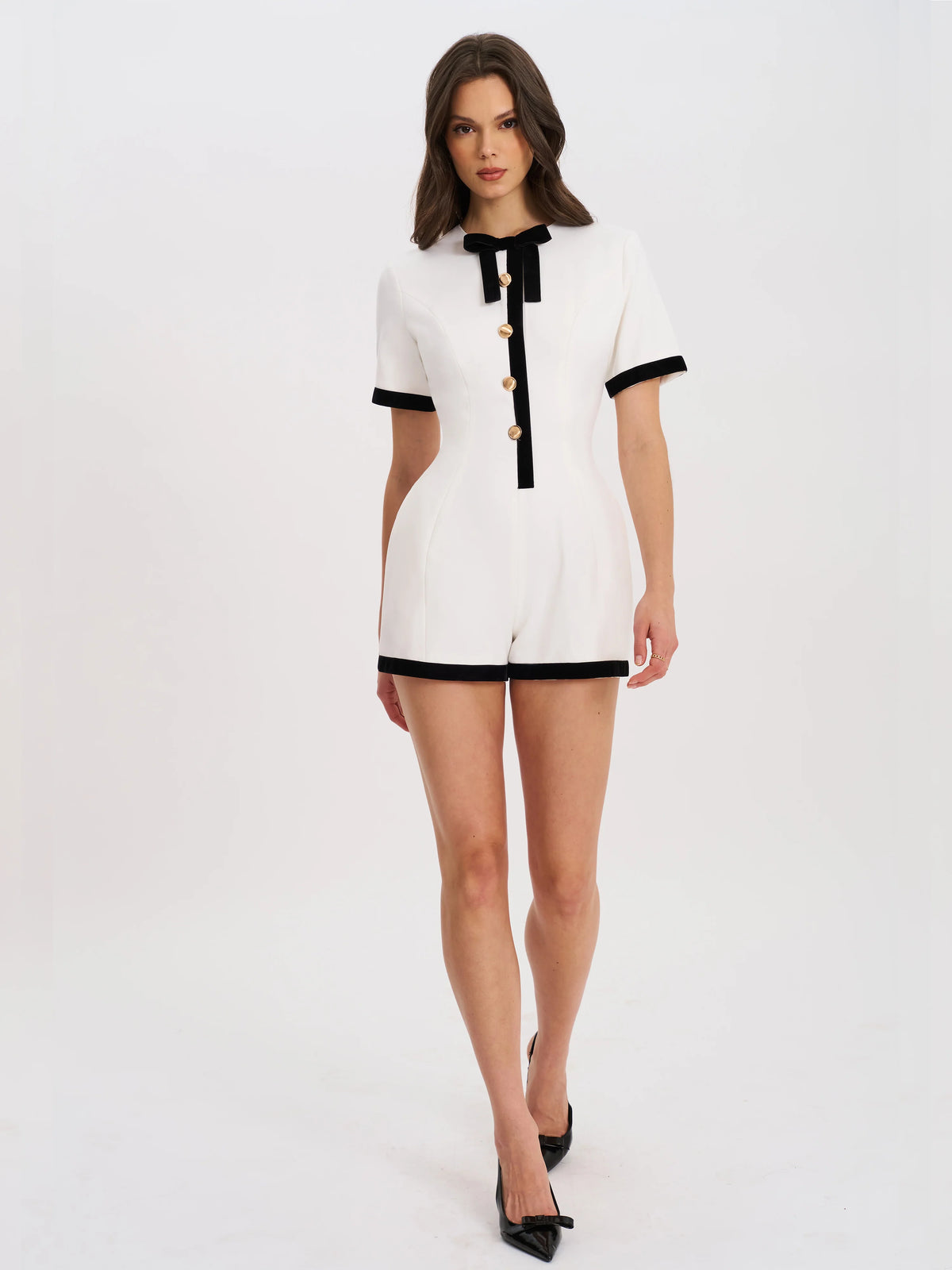 Idina Business Casual White Romper with Black Trim