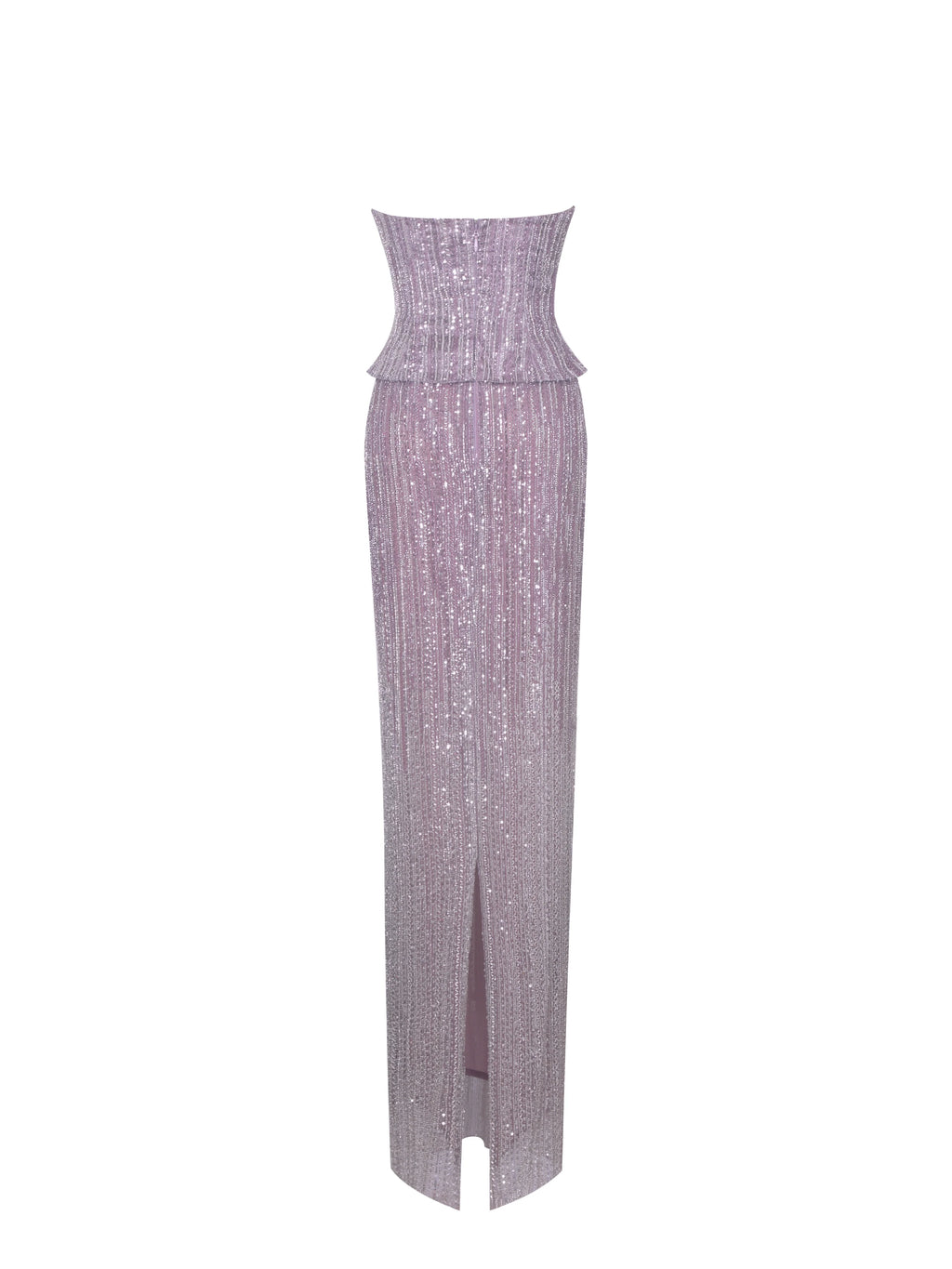 Tosca Beaded Purple Gradient Strapless Peplum Maxi Dress