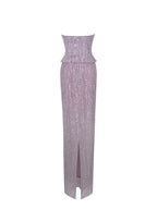 Tosca Beaded Purple Gradient Strapless Peplum Maxi Dress