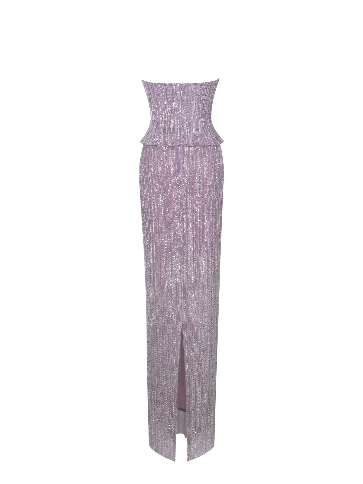 Tosca Beaded Purple Gradient Strapless Peplum Maxi Dress