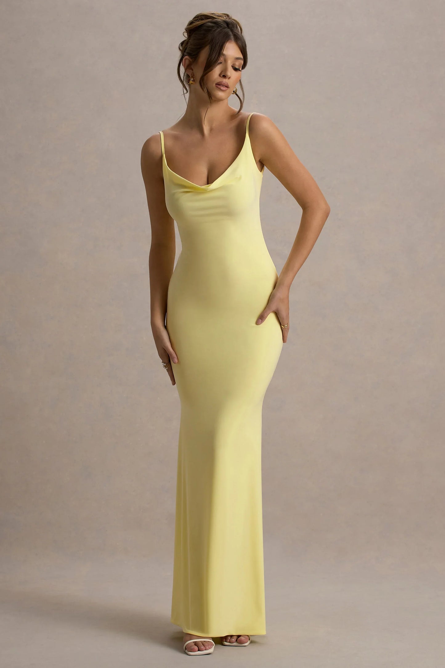 Francoise Lemon Cowl Neck Backless Maxi Dress With Lace Insert