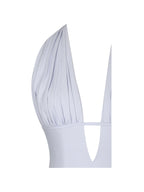 Quinzella Lavender Linen Plunging Halter Neck Top