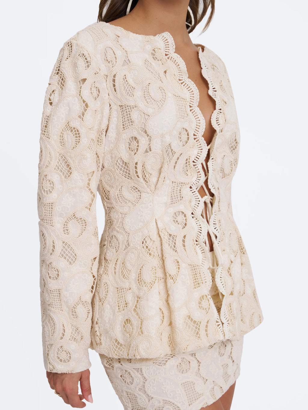 Wendy Beige Cotton Lace Low Rise Mini Skirt