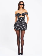 Umika Black Polka Dots Bubble Hem Mini Dress