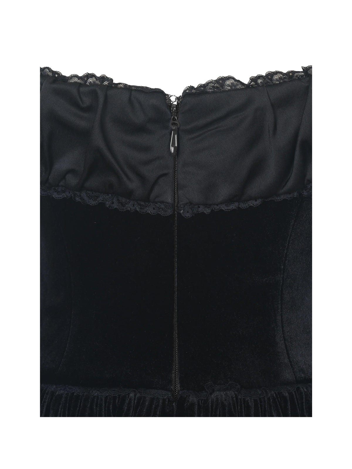Daisha Black Lace Trimmed Off Shoulder Ruched Mini Dress