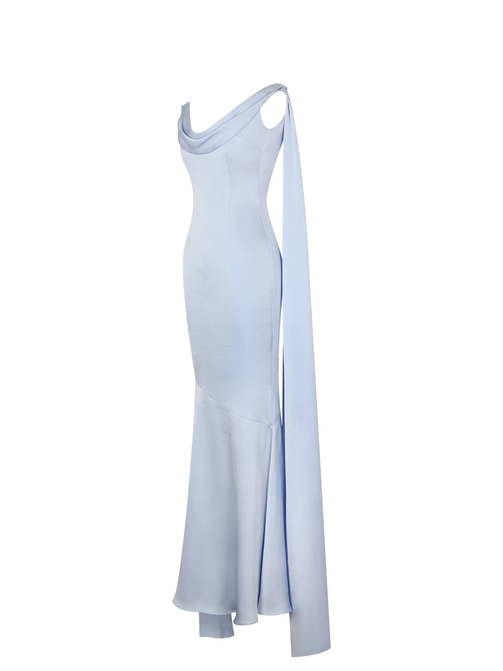 Eira Mist Blue Cowl Scarf Detail Mermaid Maxi Dress