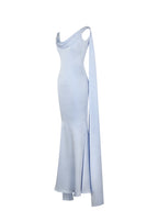 Eira Mist Blue Cowl Scarf Detail Mermaid Maxi Dress