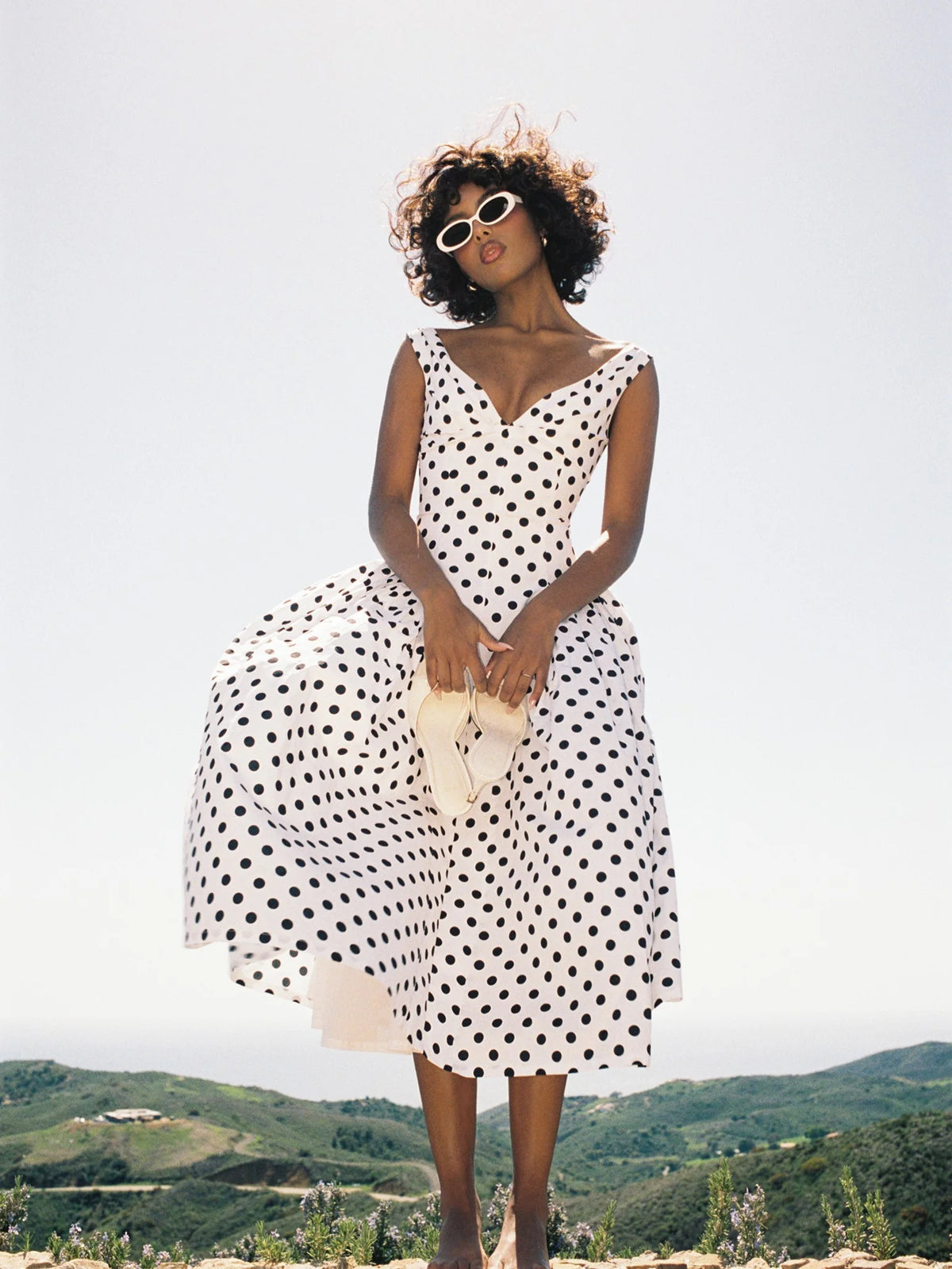 Rahma Polka Dot Cotton Poplin Drop Waist Midi Dress