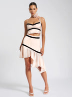 Yareli Beige Lace Trim Satin Strappy Top
