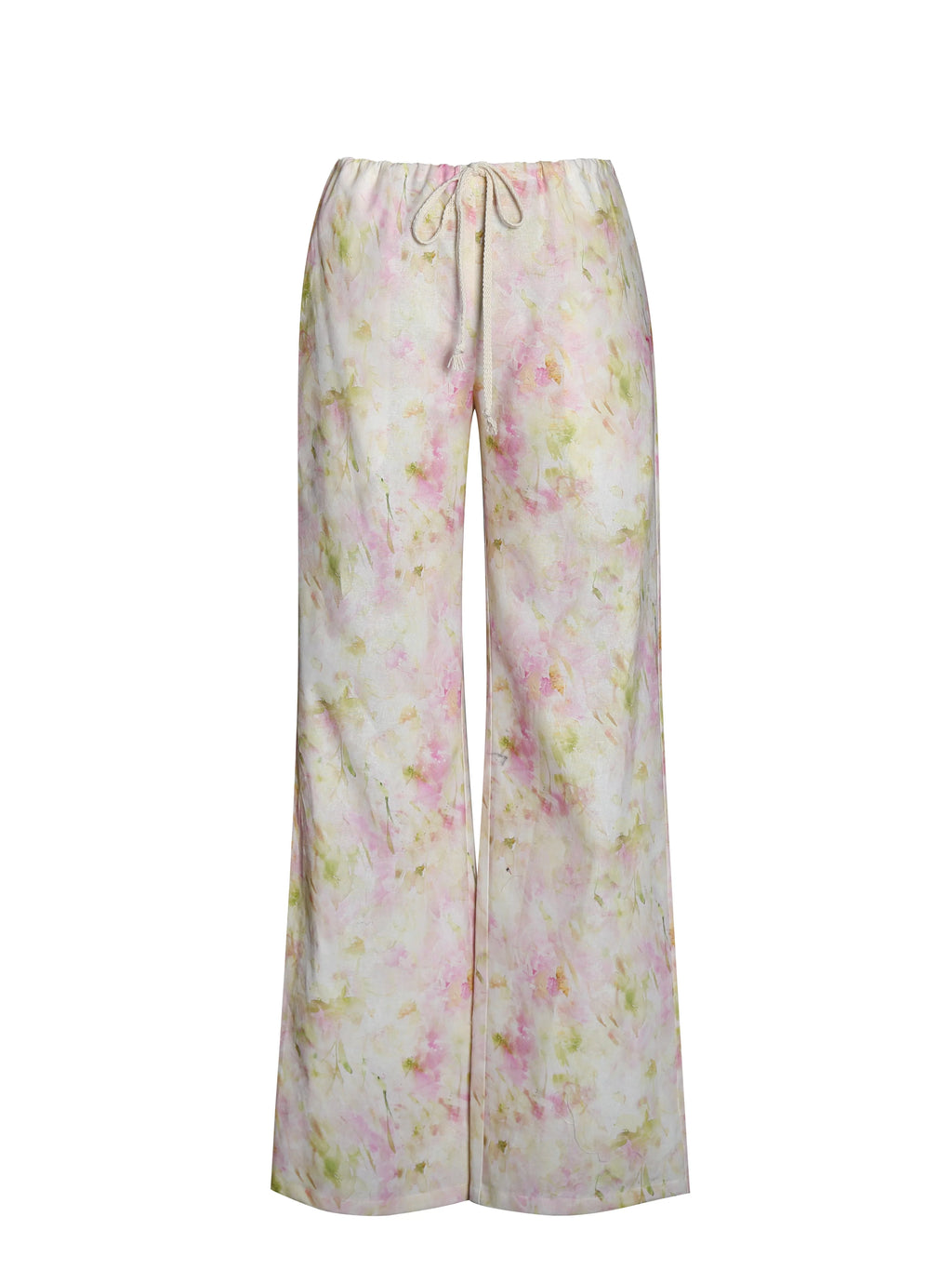 Laureen Pink Floral Print Linen Straight Pants