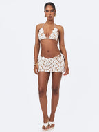 Leila White Floral Crochet Bikini Top