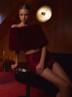 Darla Burgundy Faux Fur Off Shoulder Cropped Top