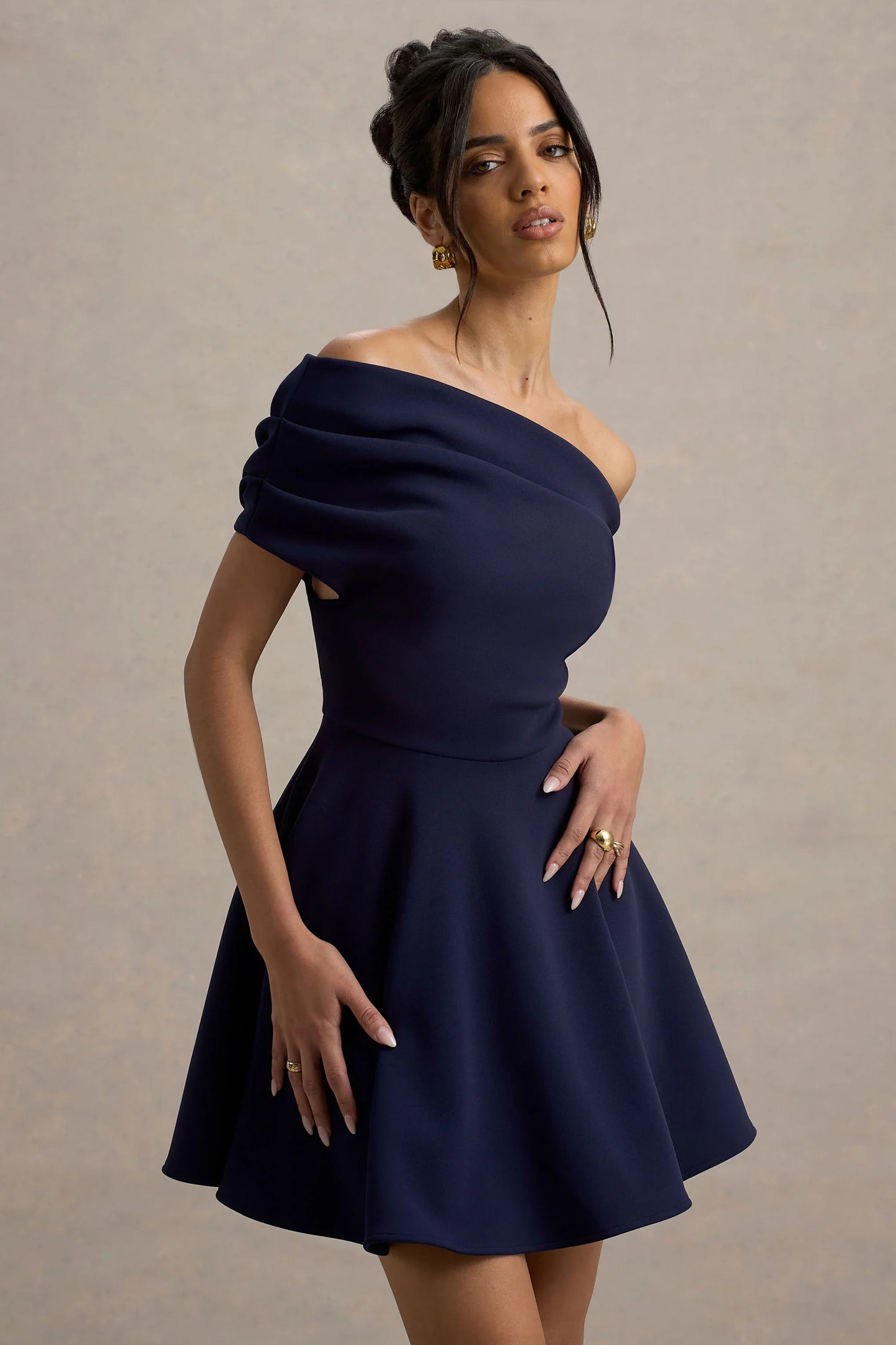 Agnes Navy One Shoulder Mini Dress