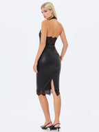 Fiera Black Plunging Halter Belted Midi Dress