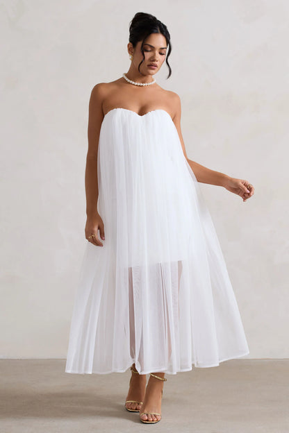 Dreamland Ivory Sweetheart Corset Mini Dress With Tulle Overlay