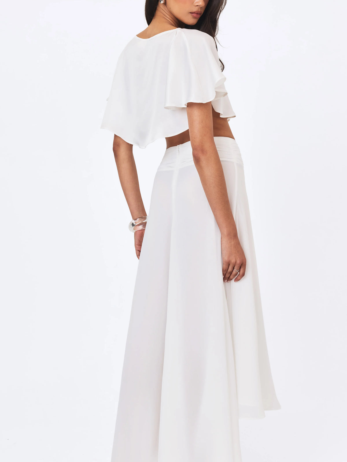 Yanna White Chiffon High Low Maxi Skirt