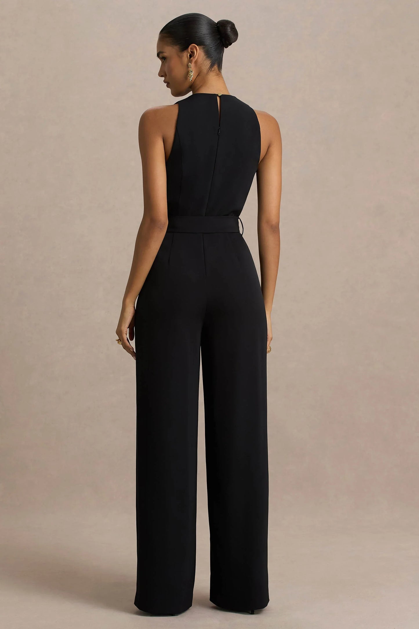 Corina Black Cowl Neck Jumpsuit With Tie Detail