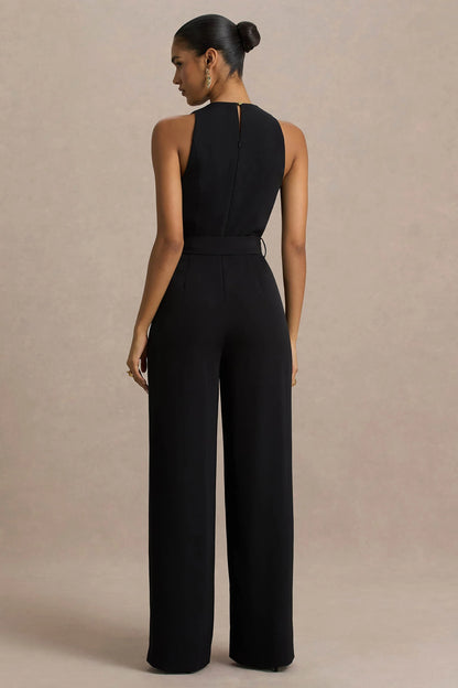 Corina Black Cowl Neck Jumpsuit With Tie Detail