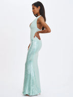 Wendale Mint Sequin Plunging Mermaid Maxi Dress