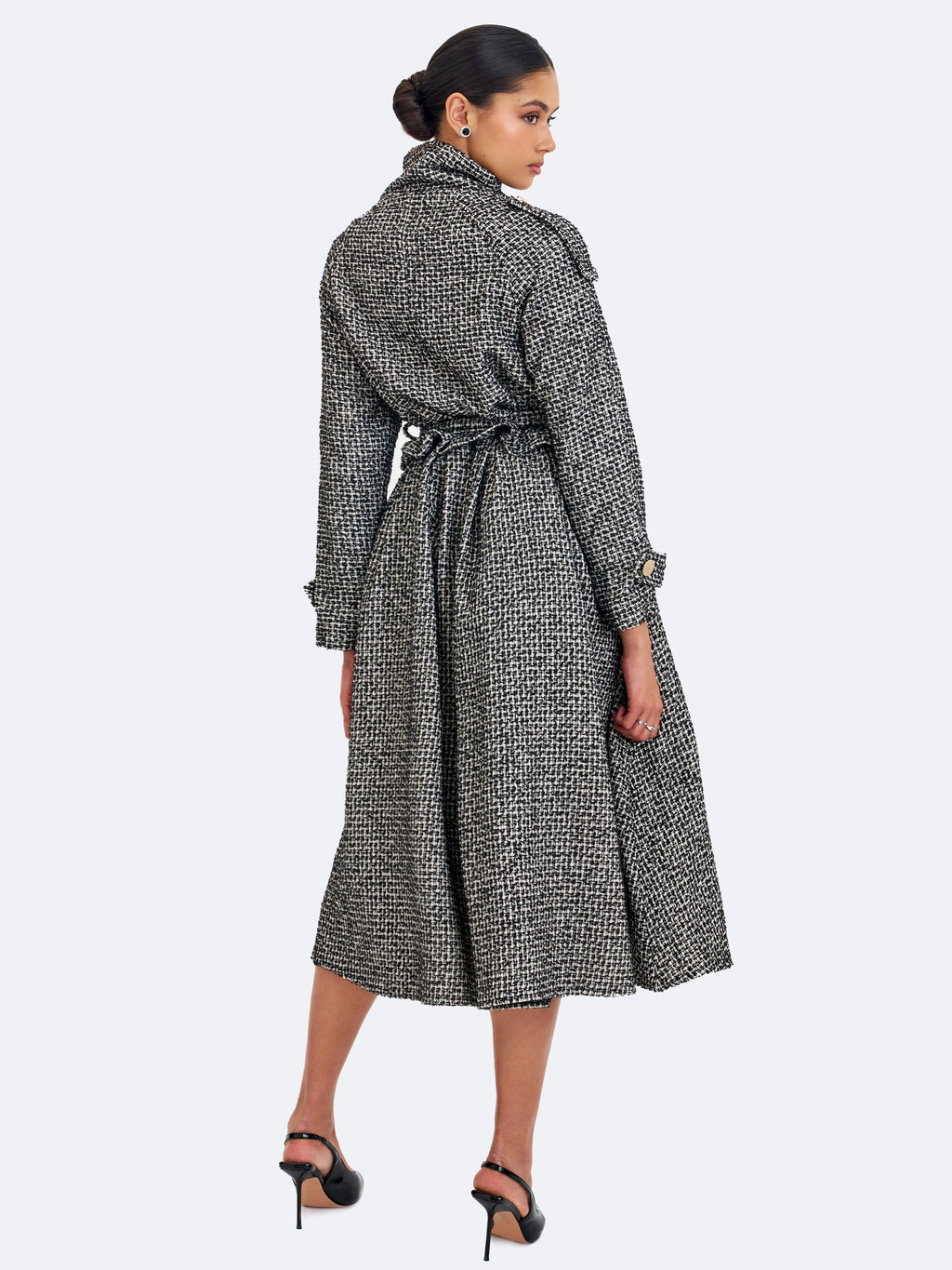 Sadie Black White Tweed High Collar Belted Mini Jacket