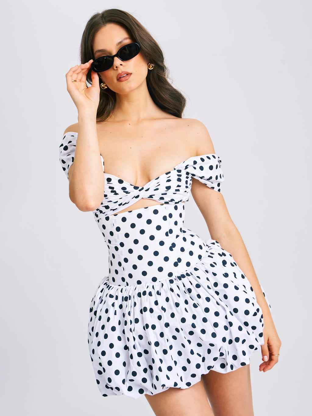 Umika Polka Dot Cotton Poplin Bubble Hem Mini Dress