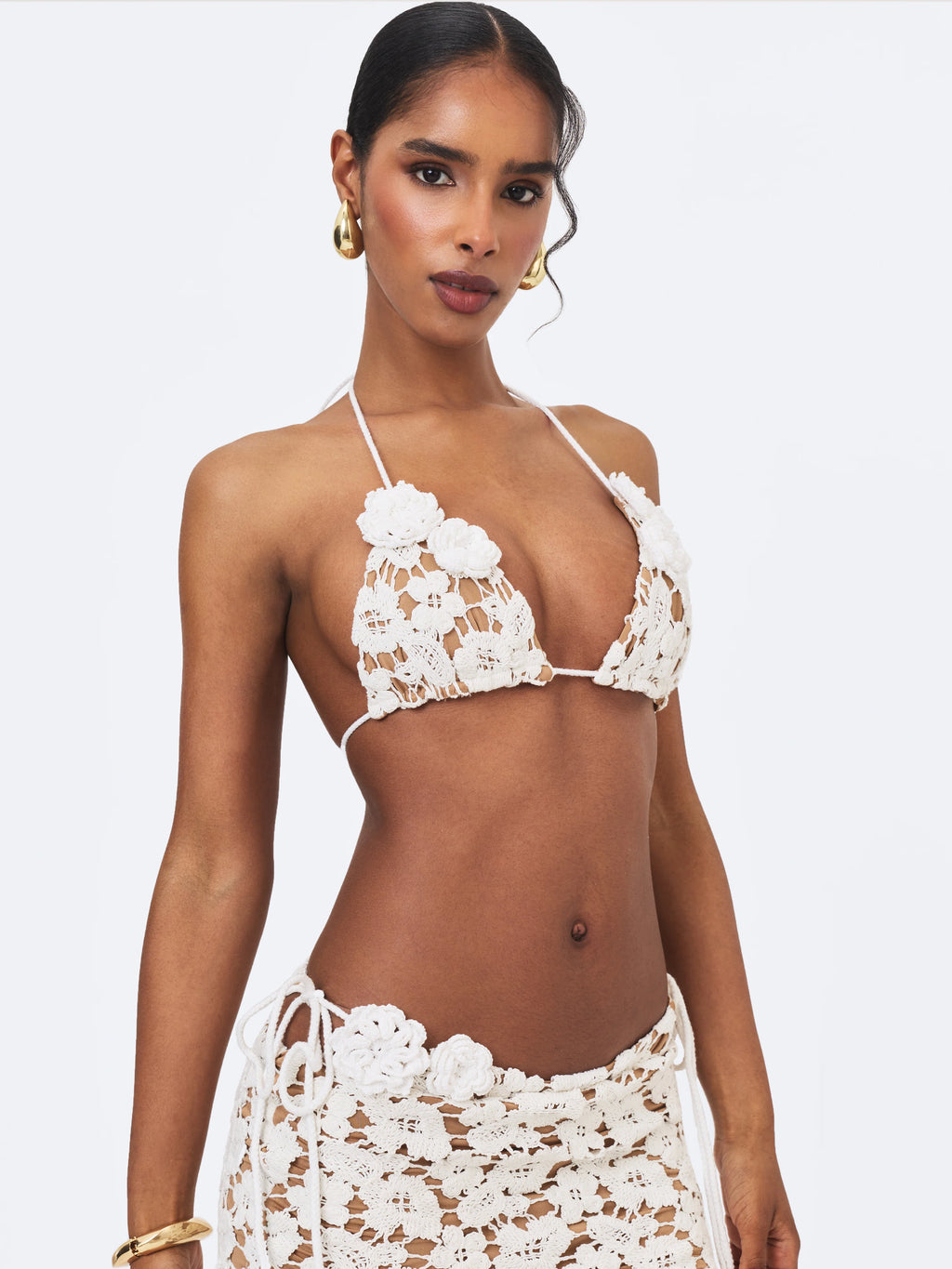 Leila White Floral Crochet Bikini Top