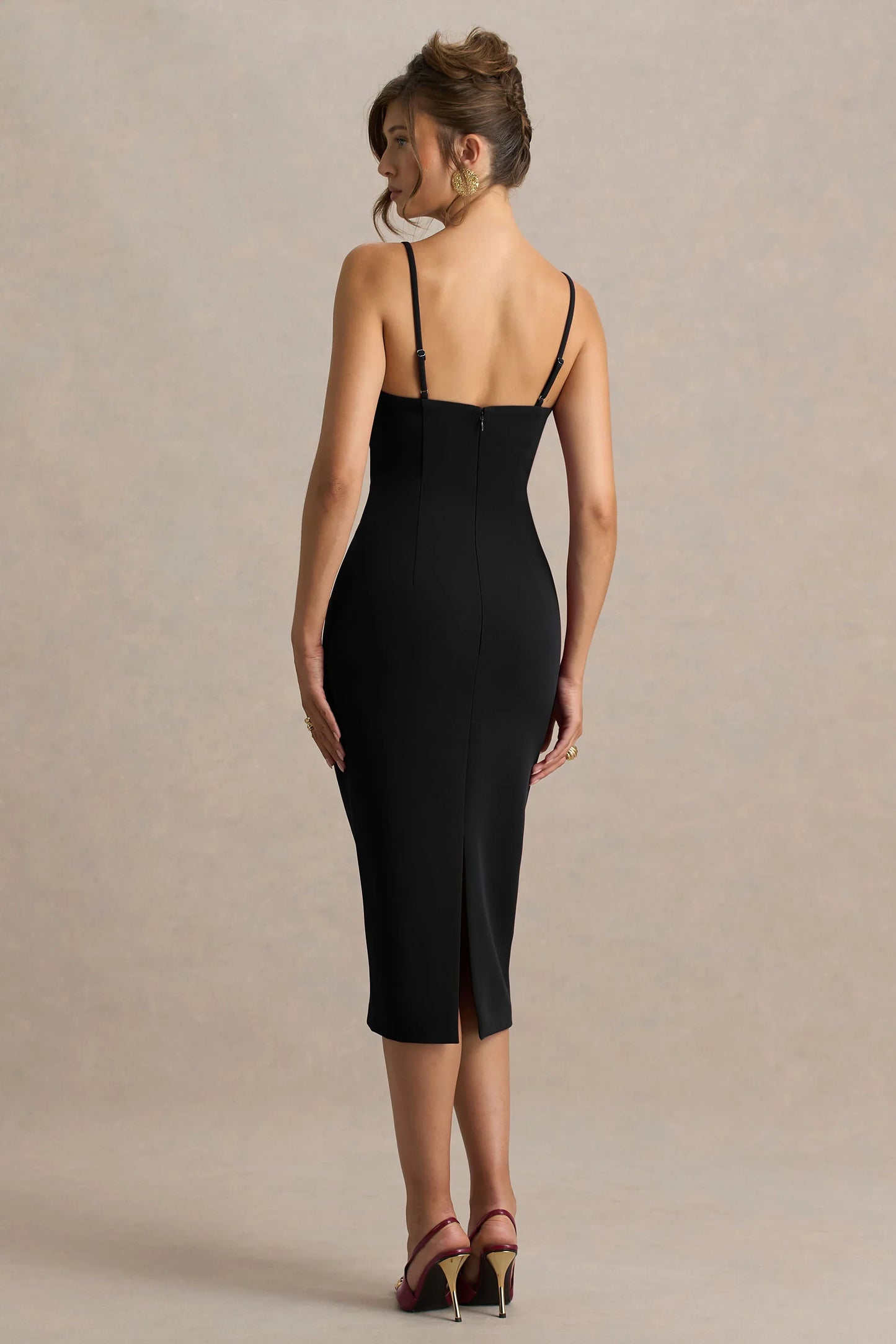 Baylor Black Midi Dress With Removable Cape Detail