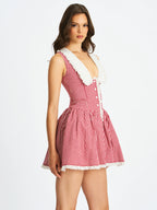 Nala Red Cotton Gingham Peterpan Collar Mini Dress