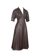 Vilda Espresso Brown Faux Leather Pleated Midi Dress