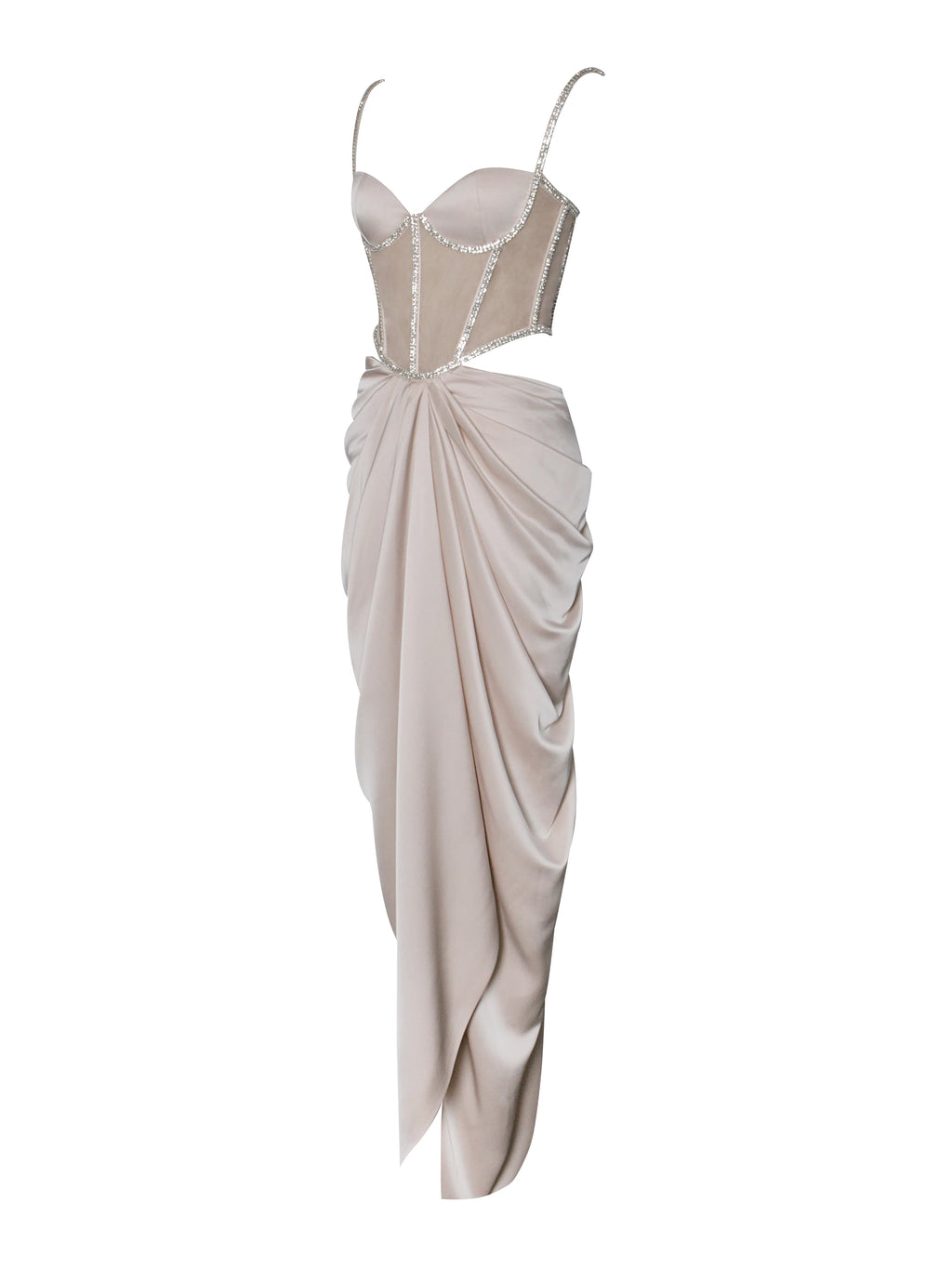 Cadence Champagne Satin Crystal Embellished Corset DressArchive Sale