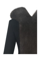 Sloan Black Wool Blend Sculpted Midi Coat with Fur Hood