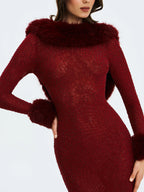 Mellie Burgundy Regular Length Rhinestone Mesh Low Back Mermaid Gown