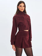 Faryn Mahogany Vegan Suede Pleated A Line Mini Skirt