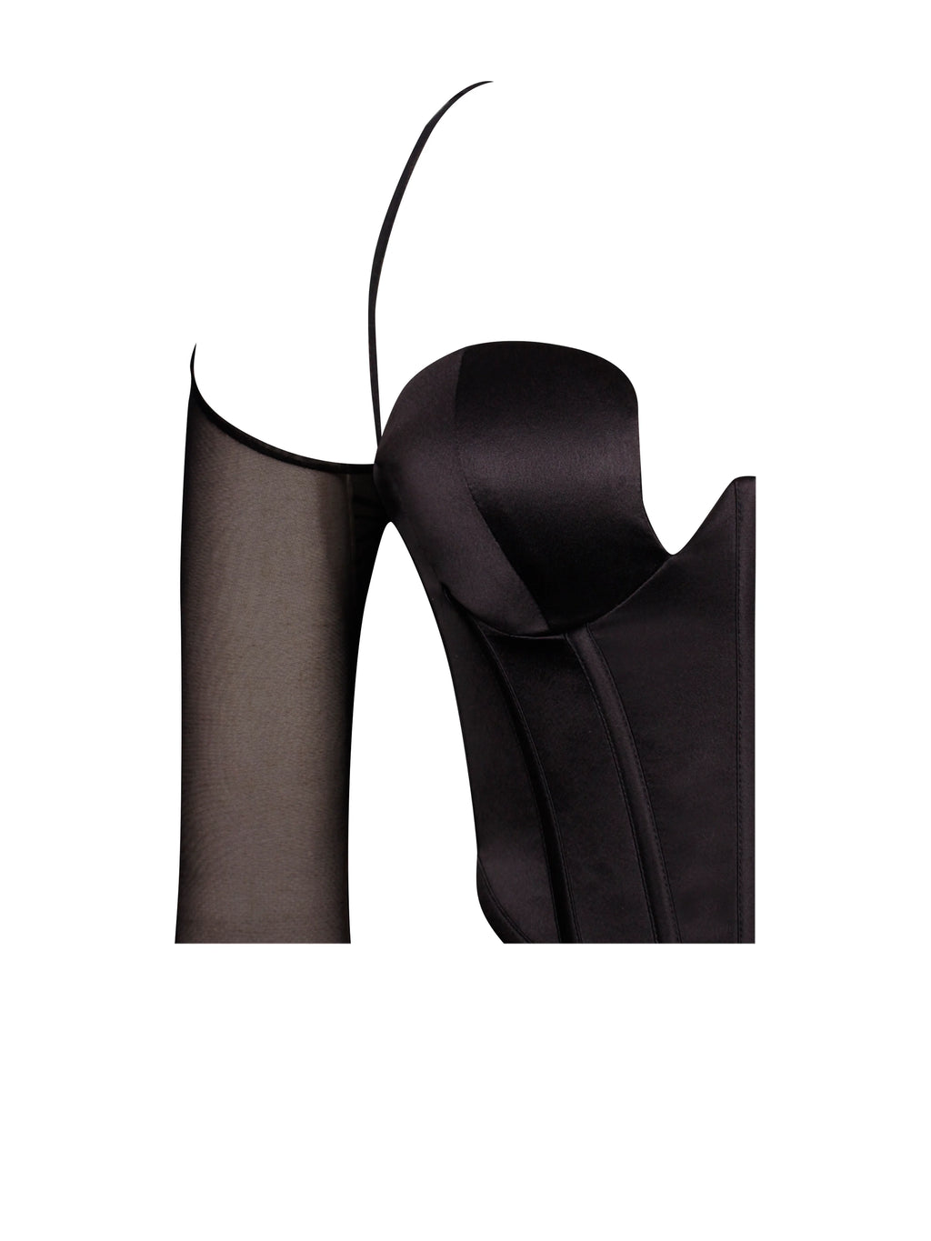 Pixie Black Mesh Sleeve Halter Corset Satin Top Archive Sale