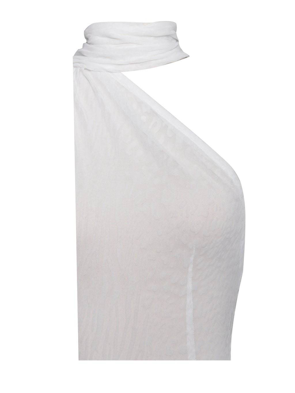 Olena White Burnout Velvet Animal Print Mesh Halter Neck Maxi Dress