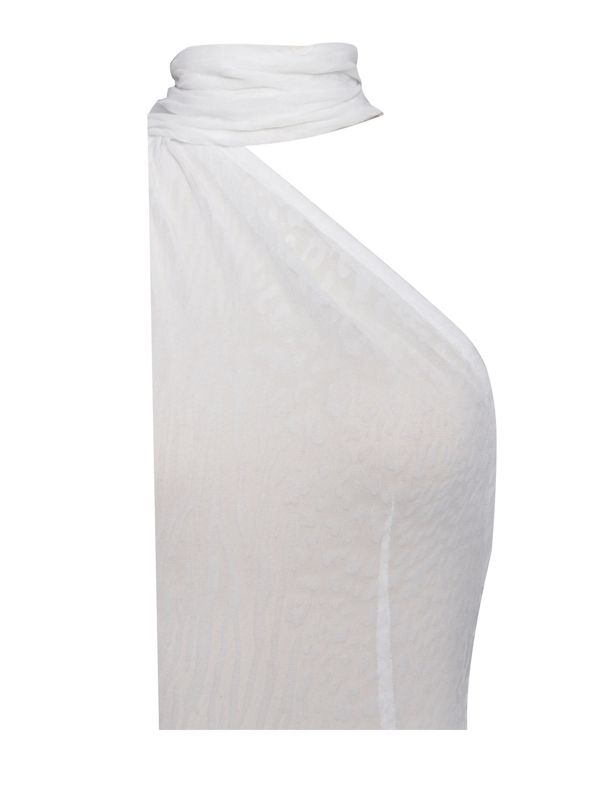 Olena White Burnout Velvet Animal Print Mesh Halter Neck Maxi Dress