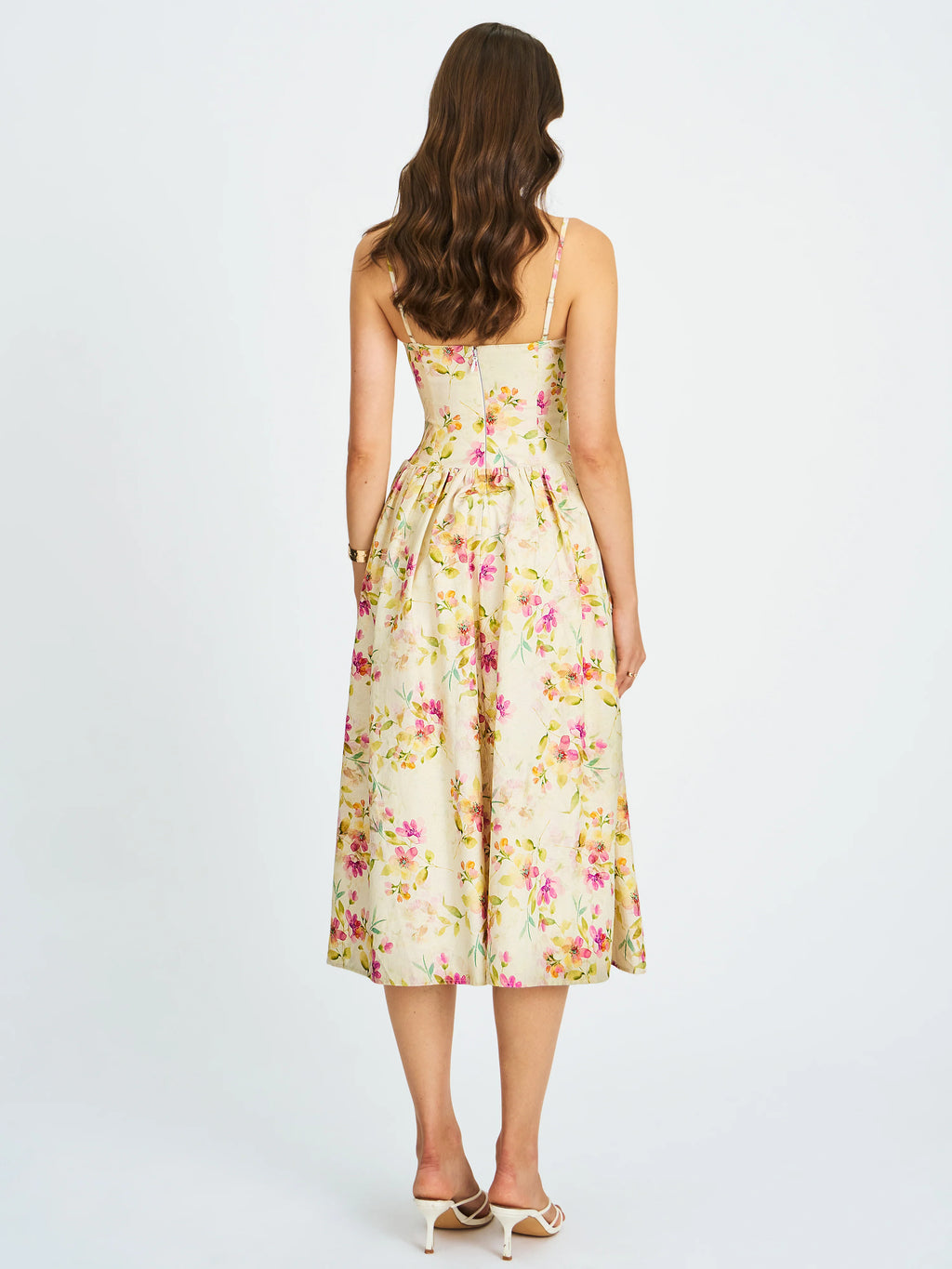 Jacinda Yellow Floral Print Linen Midi Dress