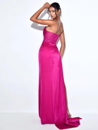 Holly Fuchsia Crystallized Corset High Slit Satin Gown Archive Sale