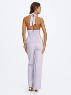 Quinzella Lavender Linen Plunging Halter Neck Top