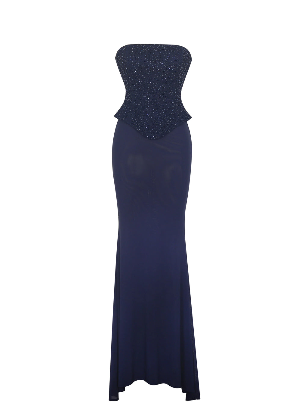 Orabelle Navy Beaded Peplum Mermaid Maxi Gown with Lace up Back