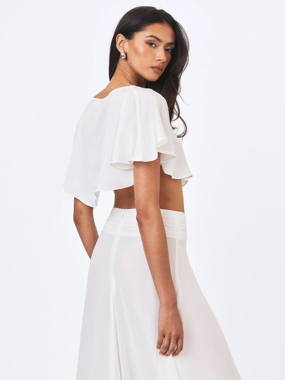 Yanna White Chiffon High Low Maxi Skirt