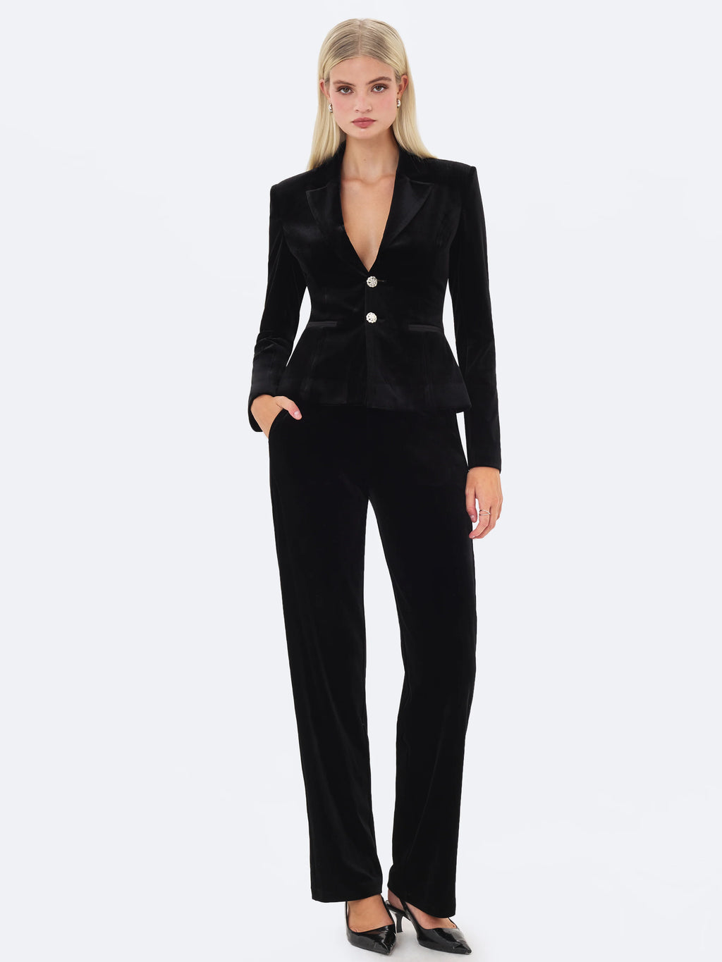 Ronnie Low Waisted Straight Leg Black Velvet Pants