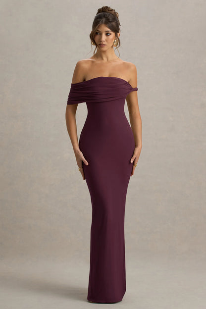 Melika Burgundy Twisted Bardot Maxi Dress