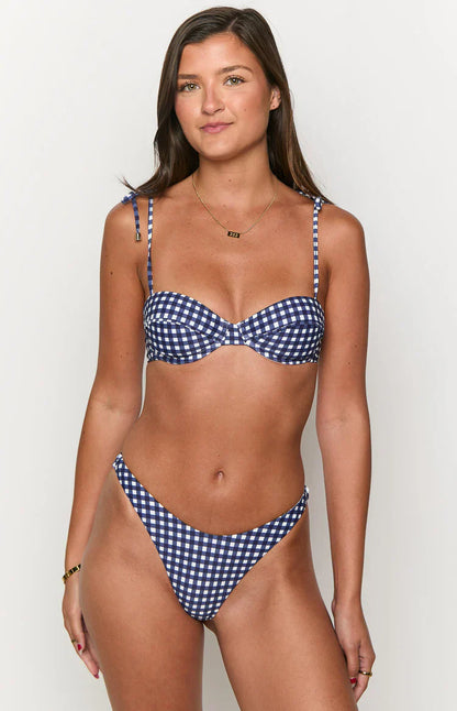 90 Swim Bianca Navy Gingham Bikini Bottoms